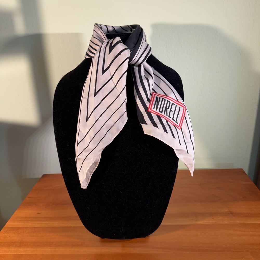 Vintage Silk Norell Monochrome Striped Scarf